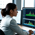 A highly skilled professional female actuary, fully clothed in a modest business suit, seated at a modern office desk. Her workstation features multiple monitors displaying complex financial models, intricate data visualizations, and lines of programming code in Python. She is deeply focused, looking intently at a screen, embodying profound analytical thought and strategic problem-solving. The office environment is clean, bright, and contemporary, with natural light. fully clothed, modest clothing, appropriate attire, professional dress, safe for work, appropriate content, perfect anatomy, correct proportions, well-formed hands, proper finger count, natural body proportions, professional photography, high quality.