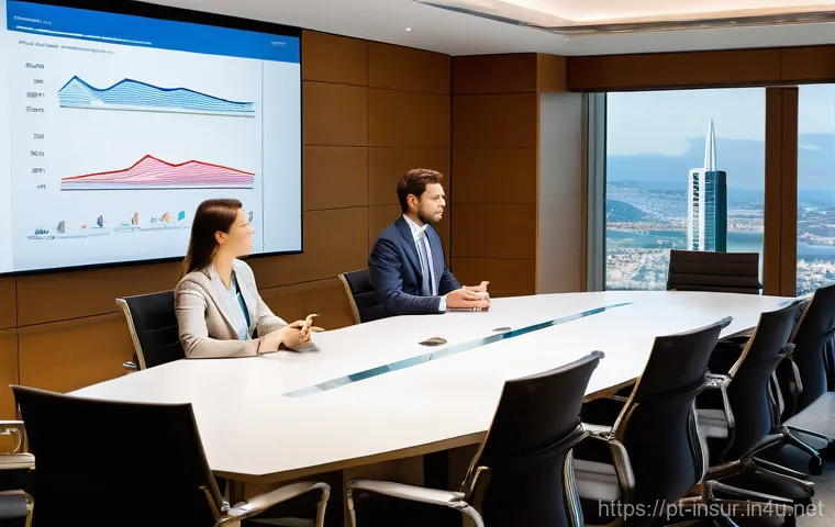 보험계리사와 리더십 개발 사례 - **Strategic Actuarial Leadership in Action:** A confident female actuary leader, in her late 30s, st...