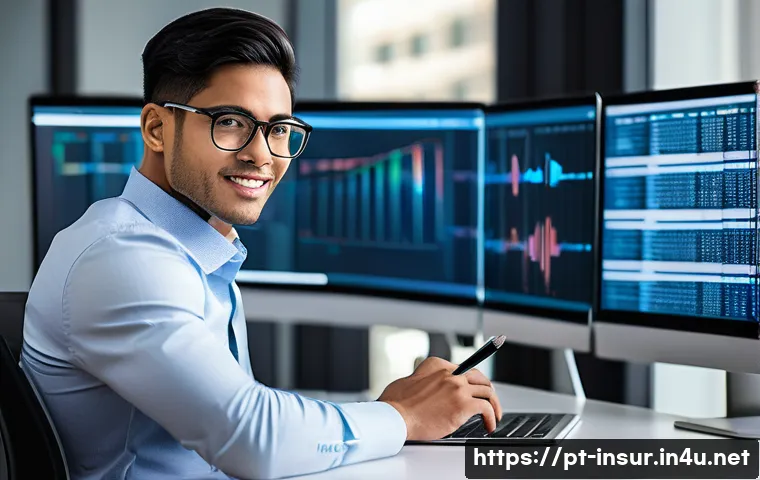 보험계리사 자격 유지 조건 - **Prompt:** A diverse, young actuary, dressed in a sharp business casual outfit, sits at a sleek, mi...