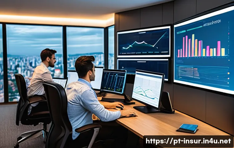 보험계리사와 보험 산업 위기 - A modern insurance office environment in São Paulo, Brazil, showcasing a diverse team of actuaries a...