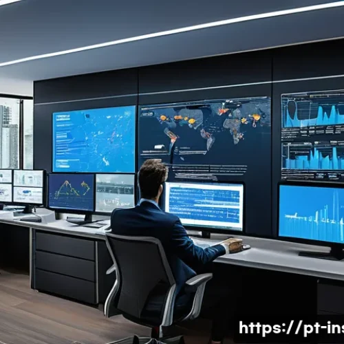 보험계리사와 보험 리스크 분류 - A detailed illustration of a modern actuary office in Brazil, featuring professionals analyzing larg...