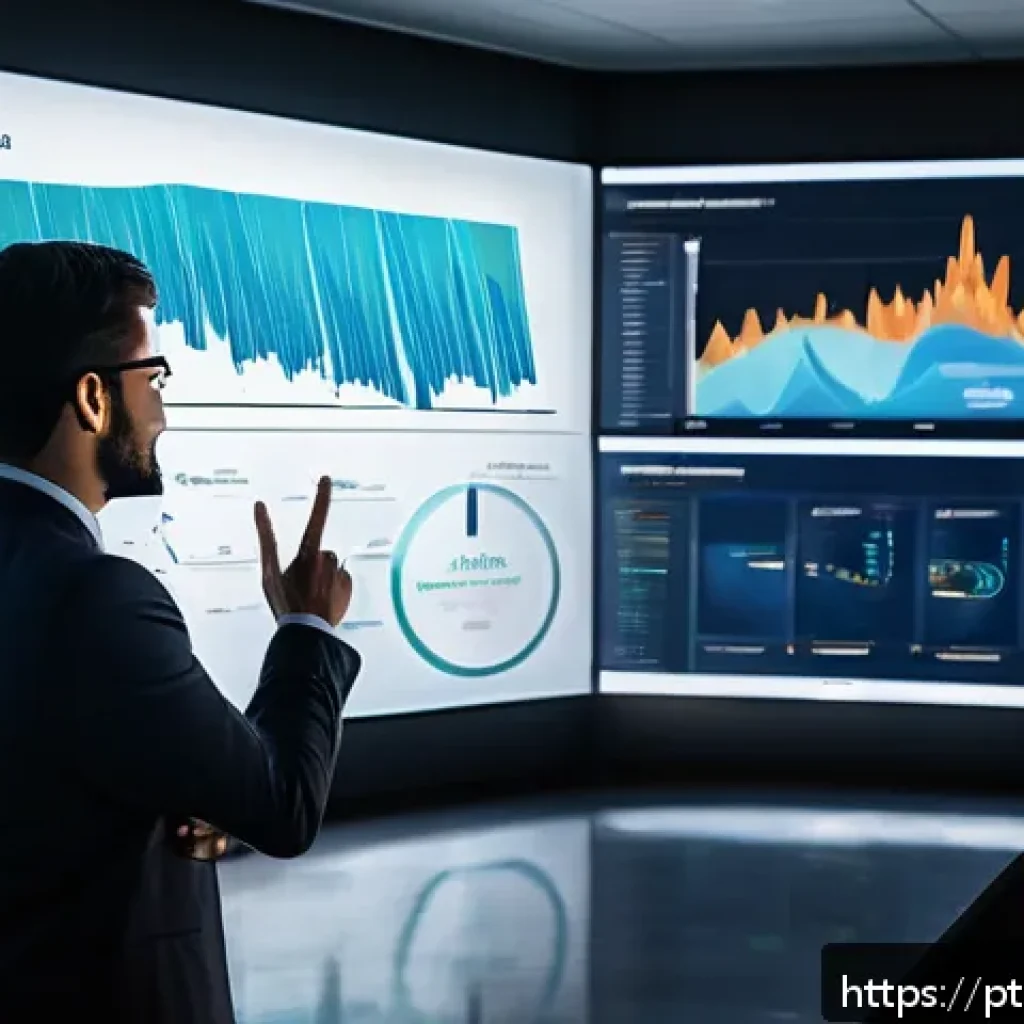 보험계리사와 데이터 시각화 - A modern insurance actuary office scene featuring diverse professionals analyzing interactive dashbo...