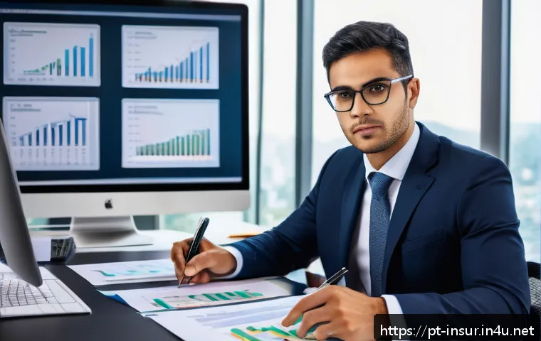 보험계리사 재무제표 읽기 - A professional actuary in a modern Brazilian office environment, analyzing detailed financial statem...