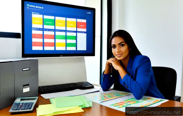 보험계리사와 보험사 운영 효율화 - Photorealistic Brazilian insurance actuary in a modern São Paulo office, reviewing colorful risk cha...